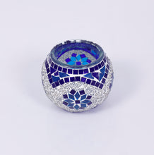 Load image into Gallery viewer, Artisanal: Turkey: Handmade Candle Holder Mosaic Blue Flower