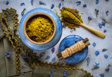 Load image into Gallery viewer, Artisan Box: India/Tunisia Handmade canister with wooden handle, olive wood spoon