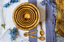 Load image into Gallery viewer, Artisanal: Tunisia: Handcrafted Olive Wood Bowl Set of 6 with 3 mini spoons