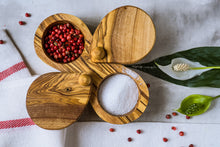 Load image into Gallery viewer, Artisanal: Tunisia: Handcrafted Olive Wood Salt and Pepper Keeper