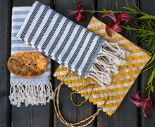 Load image into Gallery viewer, Artisan Box: Turkey Cotton Hand/Kitchen Towels set, olive wood soap dish in a handwoven buri bag (Philippines)