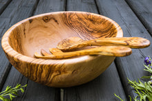 Load image into Gallery viewer, Artisan Box: Tunisia: Solid Olive Wood Salad Bowl, with salad servers