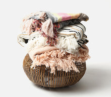 Load image into Gallery viewer, Artisanal: India: Handwoven Cotton Blend Throw with Tufts and Tassels