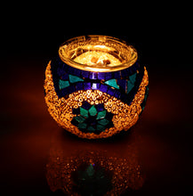 Load image into Gallery viewer, Artisanal: Turkey: Handmade Candle Holder Mosaic Blue Flower