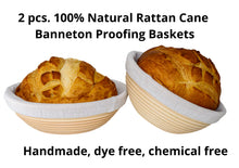 Load image into Gallery viewer, Banneton Bread Proofing Basket - Set of 2 Round Baskets, Includes Tool Set
