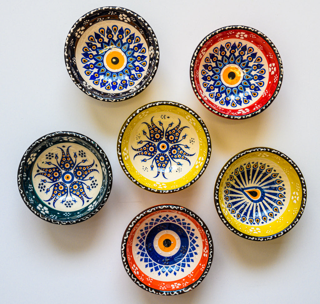 Artisanal: Turkey: Handmade Ceramic Mini Bowl Set Evil Eye2