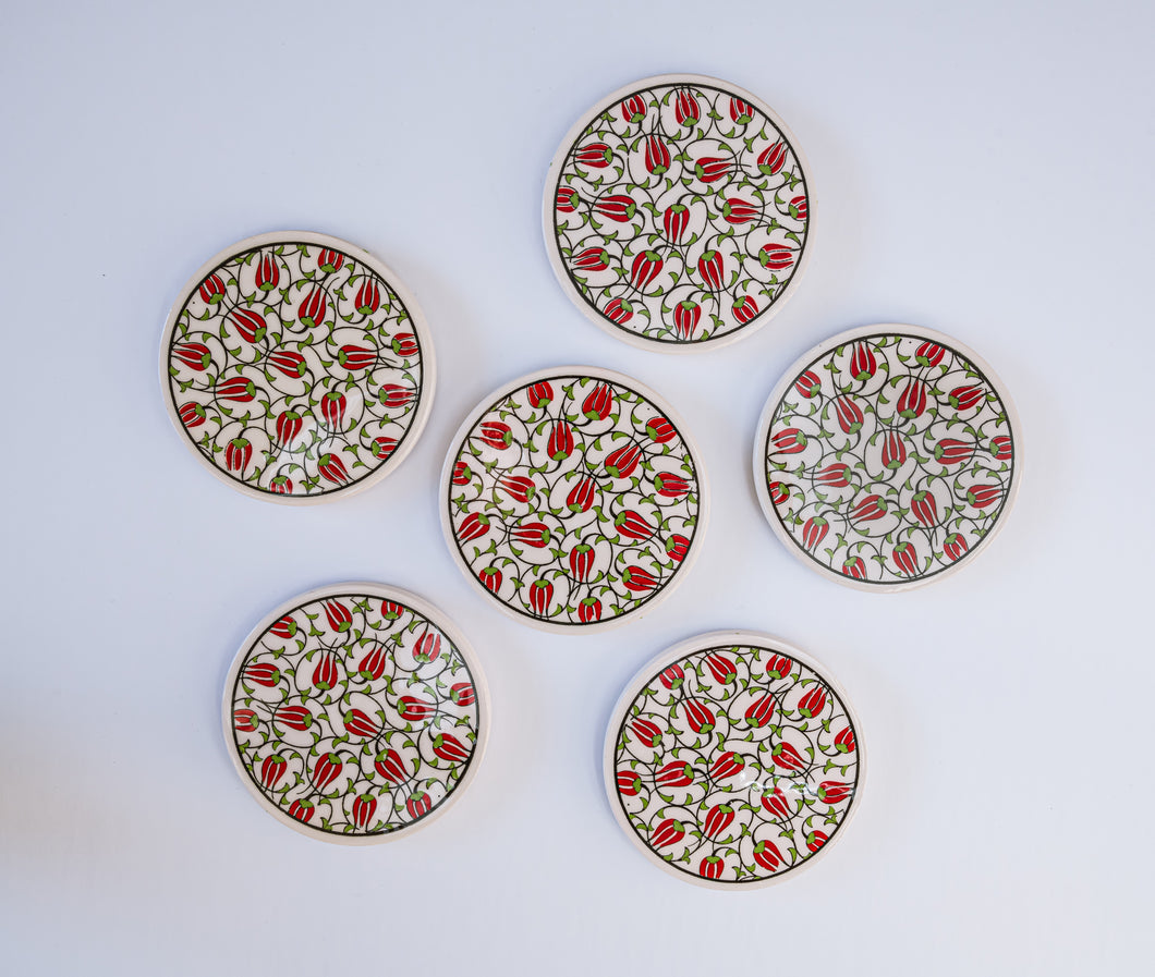 Artisanal: Turkey:  Coaster Set Red Flowers
