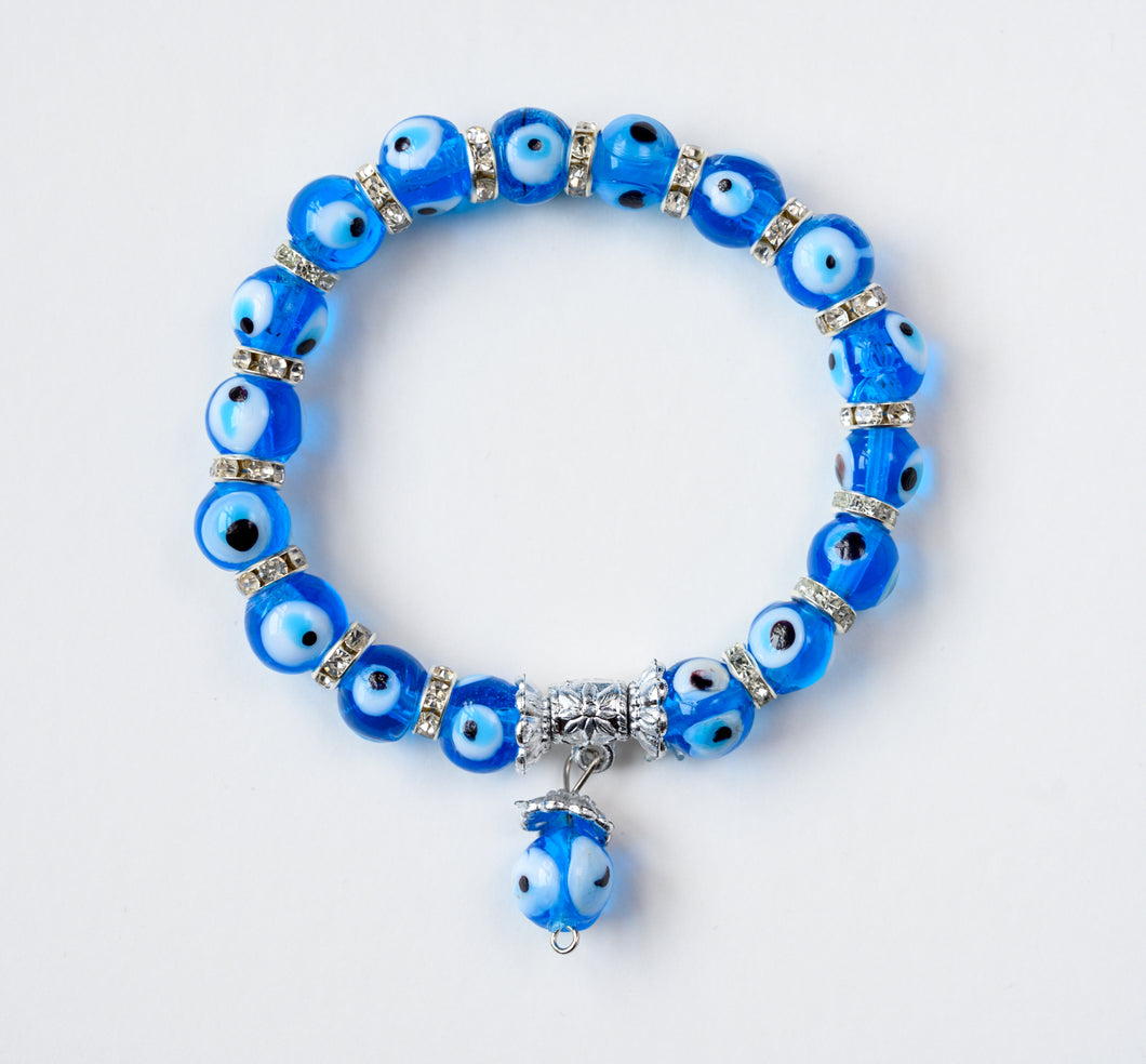 Artisanal: Turkey: Handmade Glass Beads Evil Eye Bracelet Blue