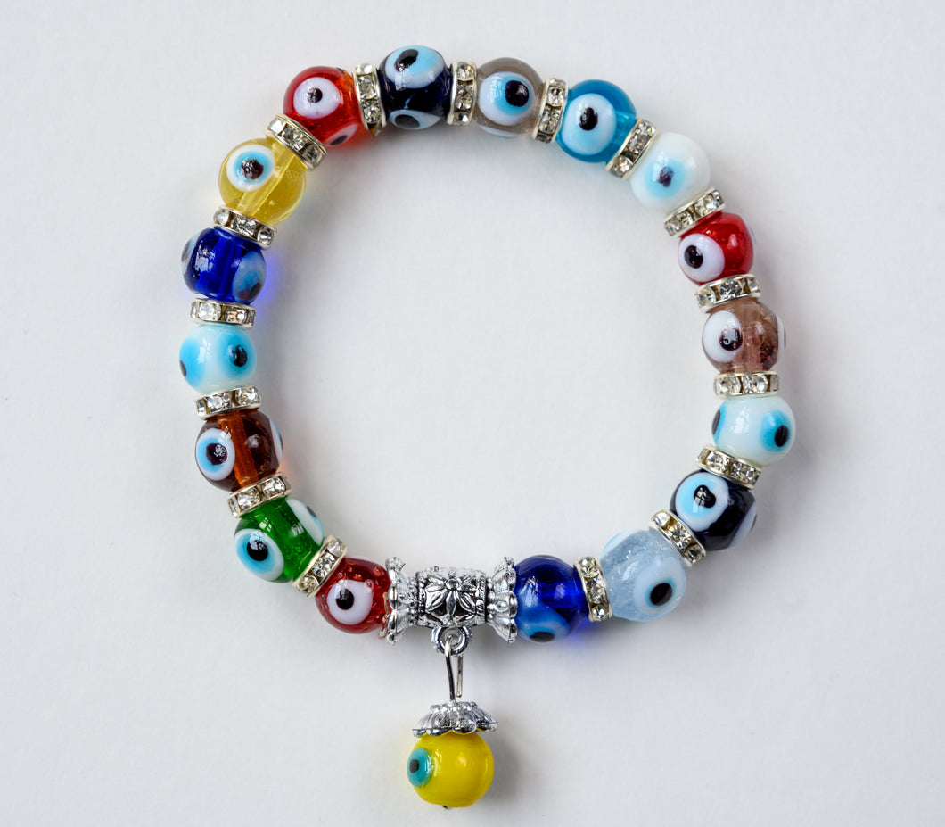 Artisanal: Turkey: Handmade Glass Beads Evil Eye Bracelet Multicolor
