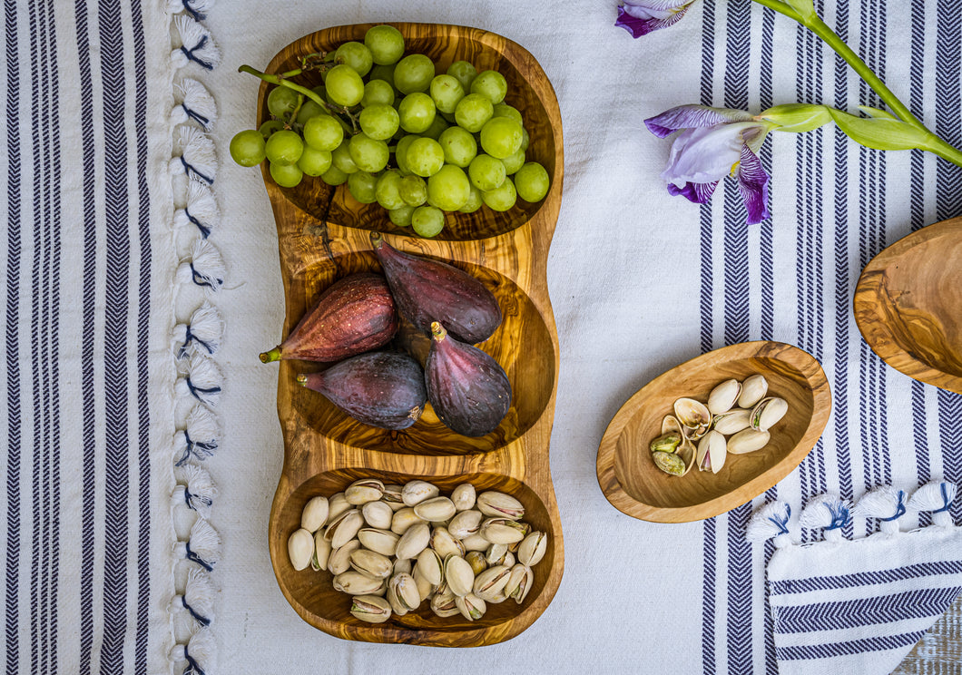 Artisanal: Tunisia:  Handcrafted  Olive Wood Antipasti Dish