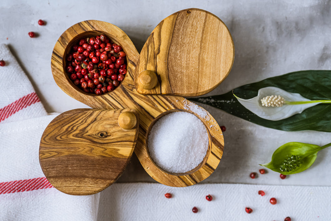 Artisanal: Tunisia:  Handcrafted  Olive Wood Salt and Pepper Keeper