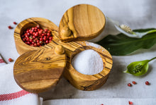 Load image into Gallery viewer, Artisanal: Tunisia:  Handcrafted  Olive Wood Salt and Pepper Keeper
