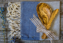 Load image into Gallery viewer, Artisan Box: Tunisia Olive Wood butter dish, butter knife and hand/kitchen towel
