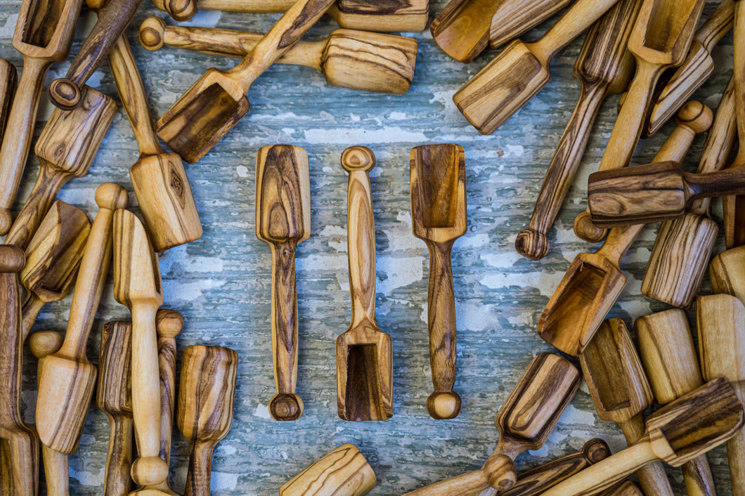 Artisan: Tunisia: Solid Olive wood salt/spice scoop
