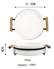Load image into Gallery viewer, Ceramic Matte Serving Bowl with Wooden Handles
