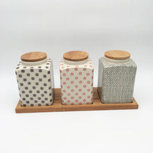 Load image into Gallery viewer, Ceramic Canister set of 3 with wooden spoon
