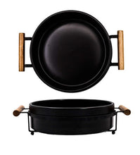 Load image into Gallery viewer, Ceramic Matte Serving Bowl with Wooden Handles
