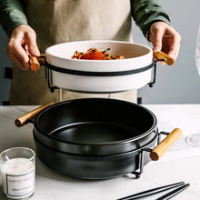 Load image into Gallery viewer, Ceramic Matte Serving Bowl with Wooden Handles
