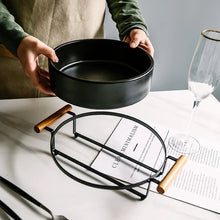 Load image into Gallery viewer, Ceramic Matte Serving Bowl with Wooden Handles
