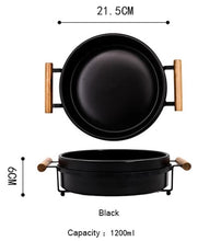 Load image into Gallery viewer, Ceramic Matte Serving Bowl with Wooden Handles
