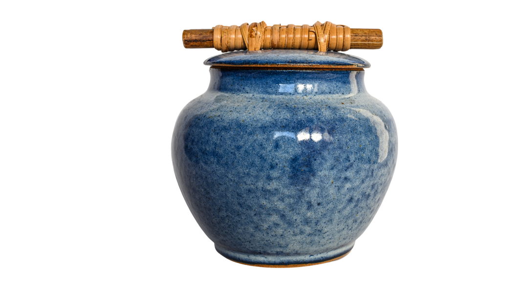 Artisanal: India:  Handmade Jar Blue with Wooden Handle