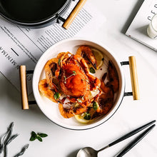 Load image into Gallery viewer, Ceramic Matte Serving Bowl with Wooden Handles
