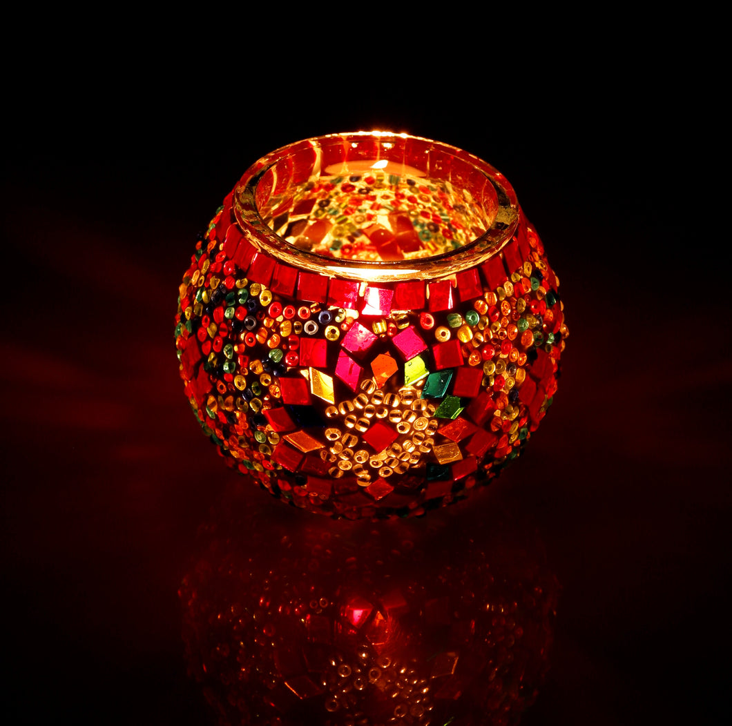 Artisanal: Turkey:  Handmade Candle Holder Mosaic Flower