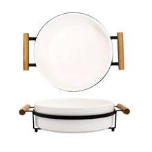 Load image into Gallery viewer, Ceramic Matte Serving Bowl with Wooden Handles
